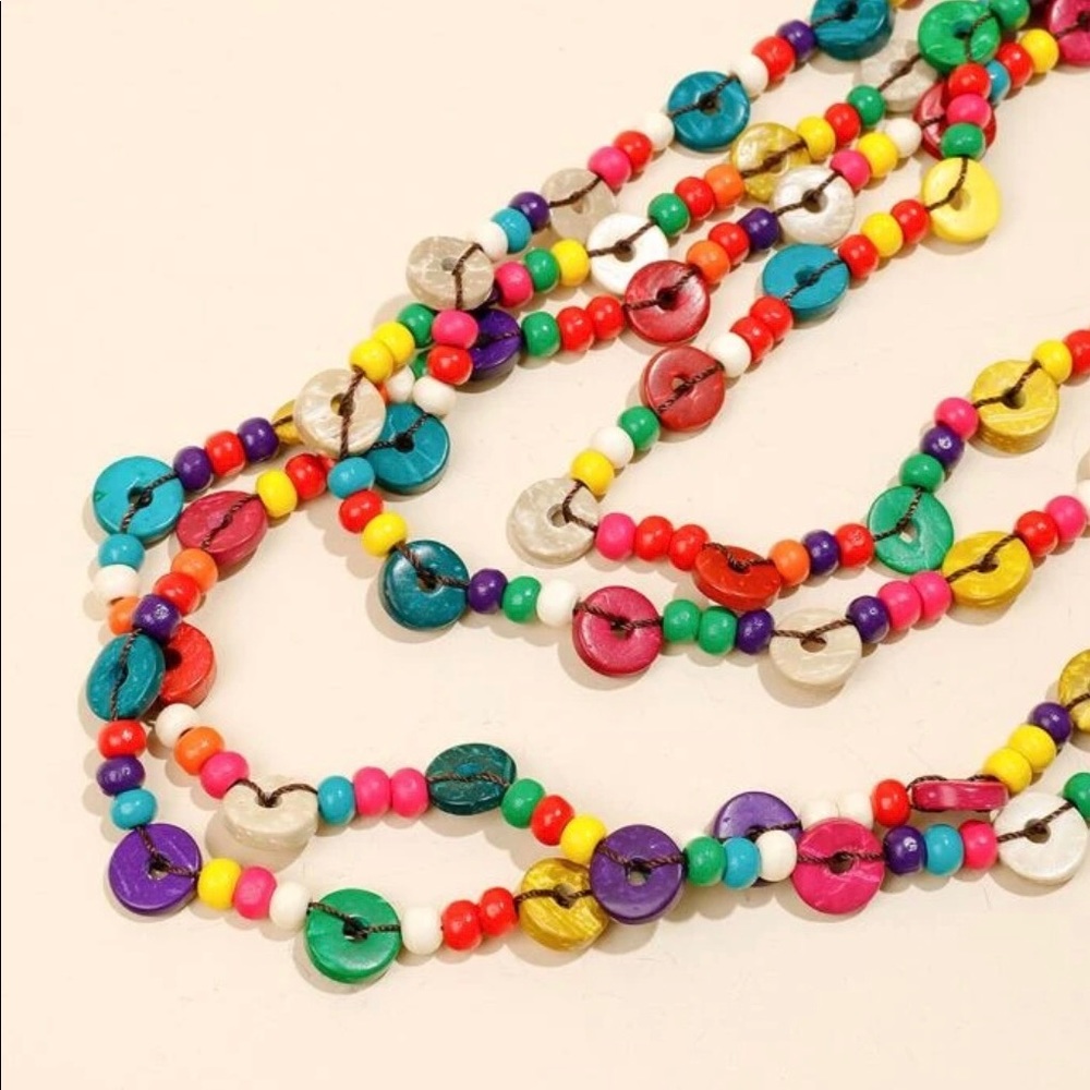 Multi Color layered wood necklace